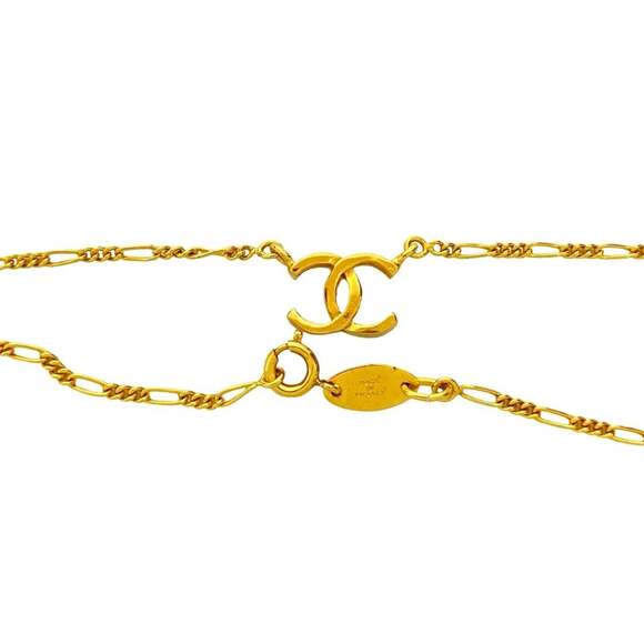 CHANEL Authentic Gold Logo Necklace